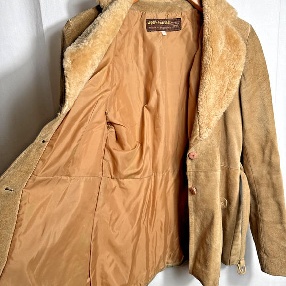 Vintage 1970s Split End Ltd Leather Jacket Women’s Medium Wool Trim Belted FLAWS - Picture 11 of 12